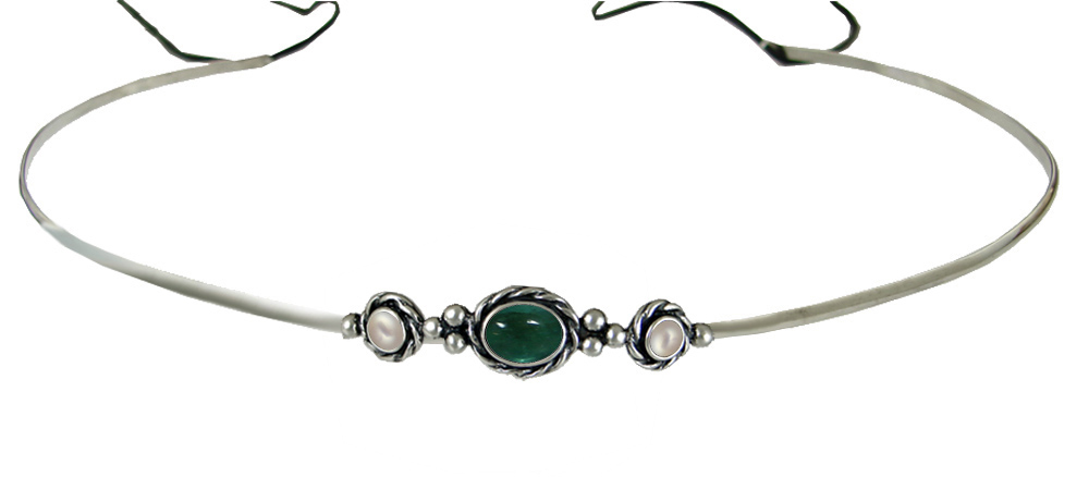 Sterling Silver Renaissance Style Headpiece Circlet Tiara With Fluorite And Cultured Freshwater Pearl